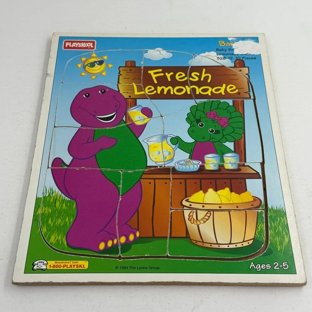 BARNEY Dino 2 Wooden Puzzles‎ Baby Bop Lemonade Stand & Rain Playskool 1993 1994
